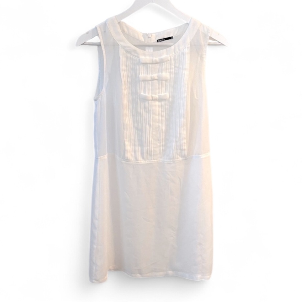 Tokito Sheer White Sleeveless Mini Dress with Bow detail lined skirt Sz 10 - S/M